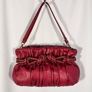 Vintage Lockheart Y2K Red Leather Studded Knot Shoulder Bag